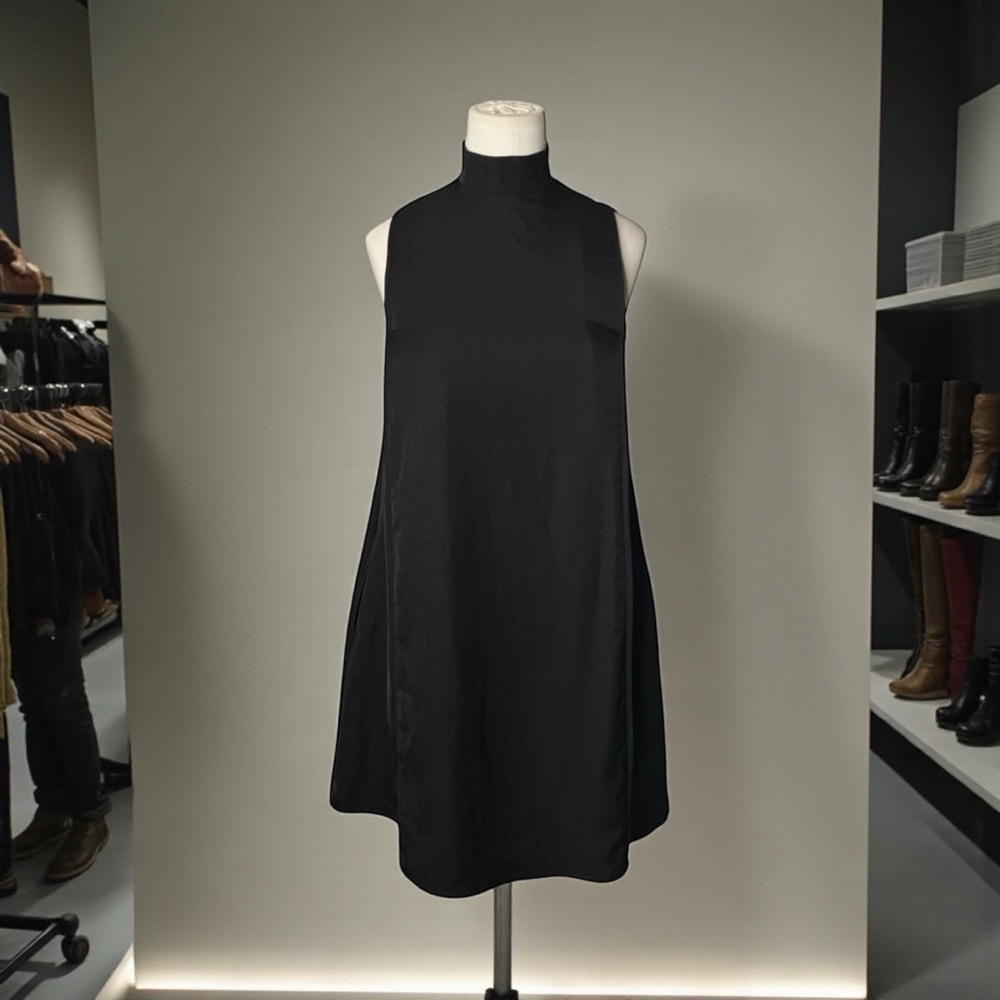 LUCCA - Black Sleeveless Mock Neck A-Line Dress – Minimalist - Flowy XS